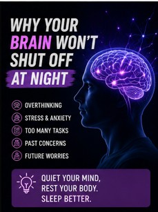 Busy brain at night relaxation graphic